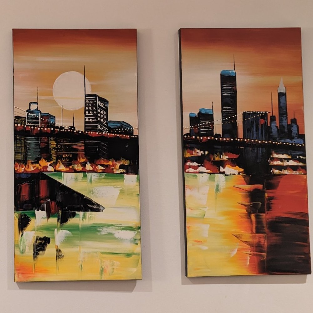 Large Abstract NYC Skyline Triptych - 3 Panel Canvas Wall Art 48x32 - New York - Picture 8 of 14